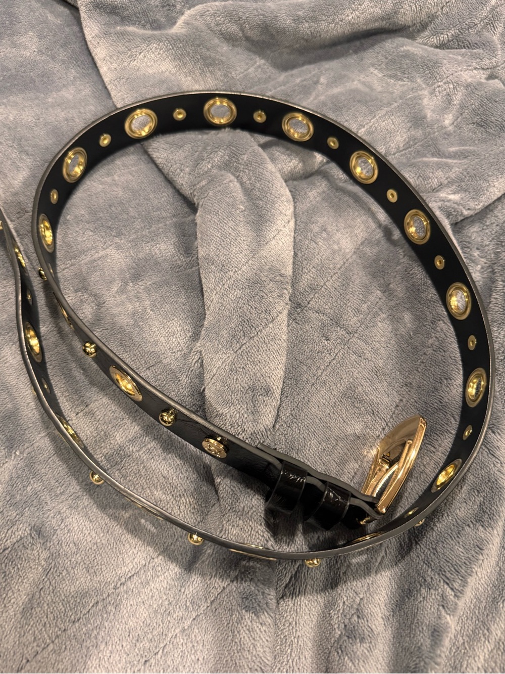 Black Decorative Belt with Gold Floral Stud ; 42 in. EUC